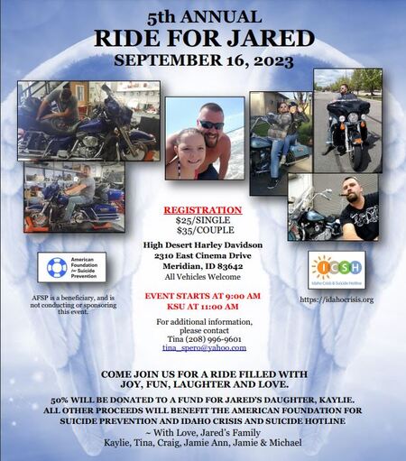 5th Annual Ride For Jared September 16, 2023 at 11:00 AM MST.