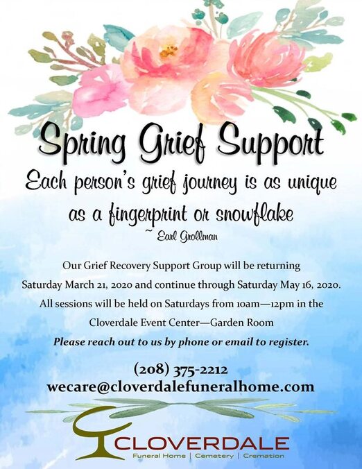 Spring Grief Recovery Support Group, Saturdays, March 21 - May 16, 2020, Cloverdale Event Center-Garden Room 