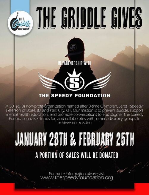 The Griddle Gives poster, A Portion of Sales Will Be Donated to The Speedy Foundation, February 25, 2020