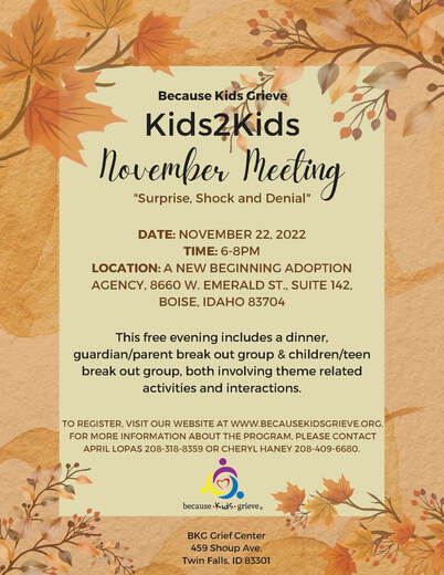 Kids2Kids Boise November Meeting November 22, 2022, from 6:00 - 8:00 PM 